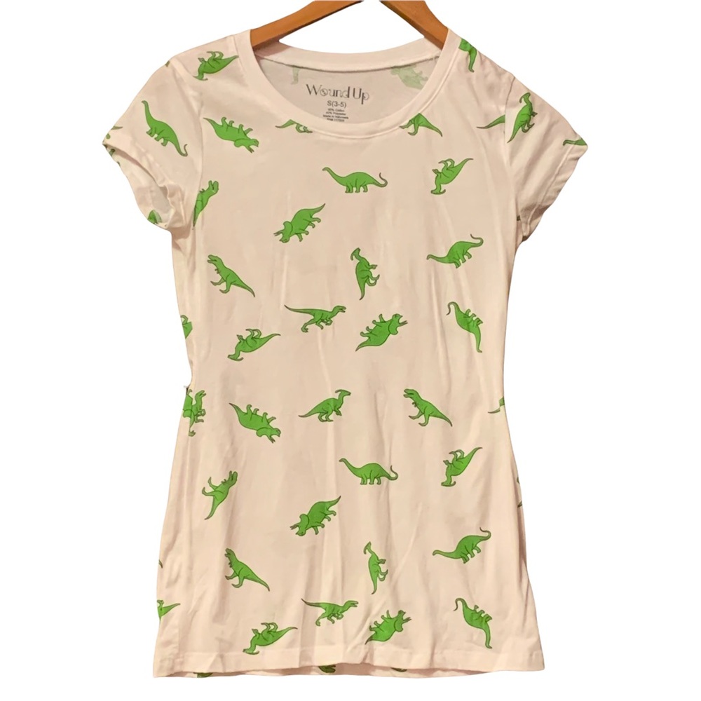 Wound Up T-Shirt Size Small (3-5) White with Green Dinosaurs
